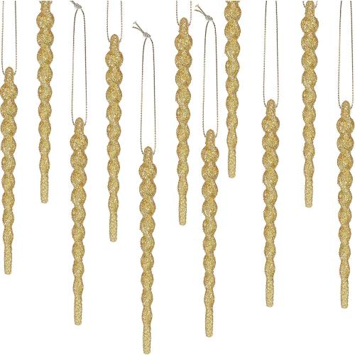 30 Pcs Christmas Plastic Icicle Twisted Plastic Icicle Ornaments Christmas Tree Hanging Decoration and Holiday Xmas Party Wedding Hanging(5.12 Inch,Gold)