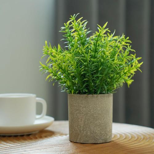 Mini Potted Fake Plants Artificial Greenery Rosemary Plants for Shelf Desk Home Bathroom Topiaries Farmhouse Bedroom Coffee Table Decor