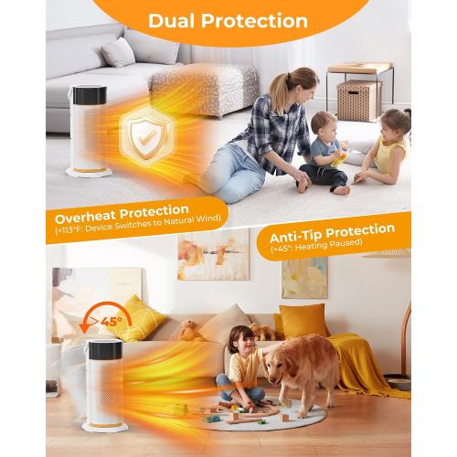 Portable Electric Space Heater - 1500W PTC Ceramic Fast Safety Heat Heater with Remote, Timer, 70 Swing, LED Display and Child Lock for Office Bedroom Home Indoor Use