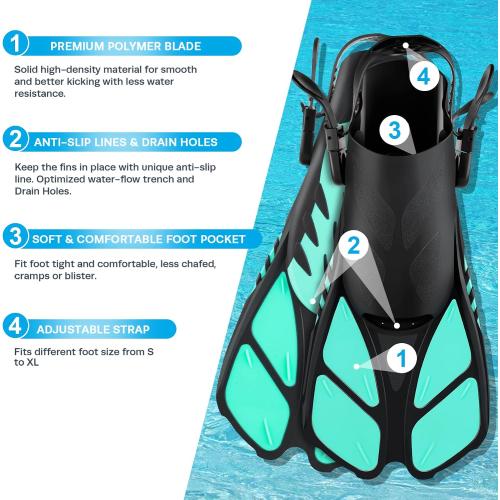 ZEEPORTE Mask Fin Snorkel Set with Adult Snorkeling Gear, Panoramic View Diving Mask, Trek Fin, Dry Top Snorkel  Travel Bags, Snorkel for Lap Swimming