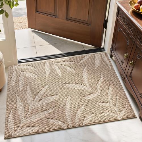 Front Door Mat Indoor Entrance 24x36, Low Profile Welcome Mat, Non-Slip Washable Doormat with Rubber Backing for Entrance, Patio, Garage, Beige