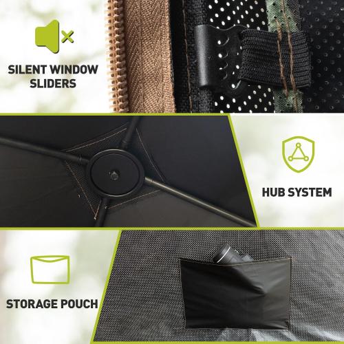 Hunting Blind, 360° See Through Ground Blind for Turkey Hunting, Turkey Ground Blind, Hunting Blind for Turkey & Deer, 2-3 Person Pop Up Portable Camouflage Tent with Carrying Bag