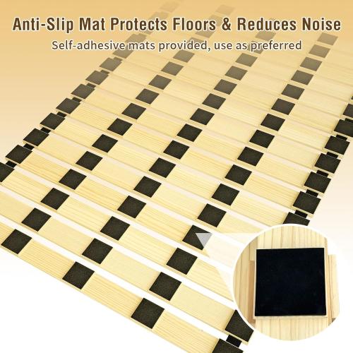 Size twin Japanese Tatami Mat Floor Bed, Knotless Solid Wood, Roll-Up Slatted, Bed Plate with 2 Storage Straps, Moisture-Proof and Breathable for Floor Sleeping or Futon Mattress, Twin