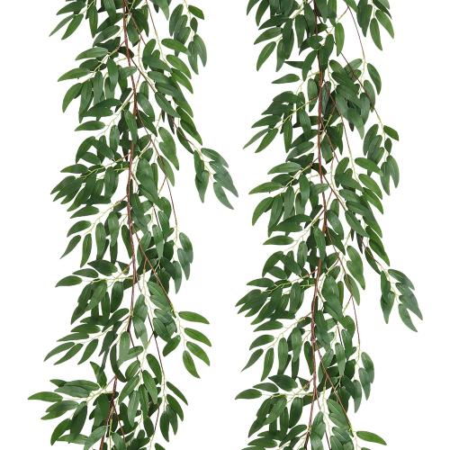 RECUTMS Artificial Willow Leaves Vine Twigs 2Pcs 5.9Ft Fake Hanging Ivy Plants Silk Green Leaf Rattan Garland Greenery Decor for Indoor Outdoor Home Wedding Arch Jungle Beach Birthday Party Garden