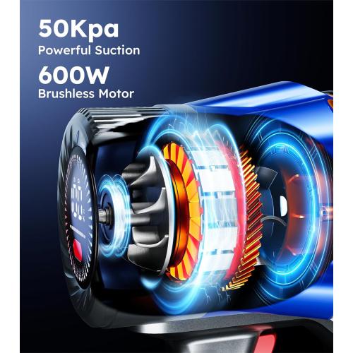 Cordless Vacuum Cleaner,Upgraded 50KPA 600W 70 Mins Stick Vacuum with Self-Standing,Touch Screen, Rechargeable, Lightweight,Anti-tangle Wireless Vacumm,Vacuum Cleaners for Home/Pet Hair/Carpets/Floors