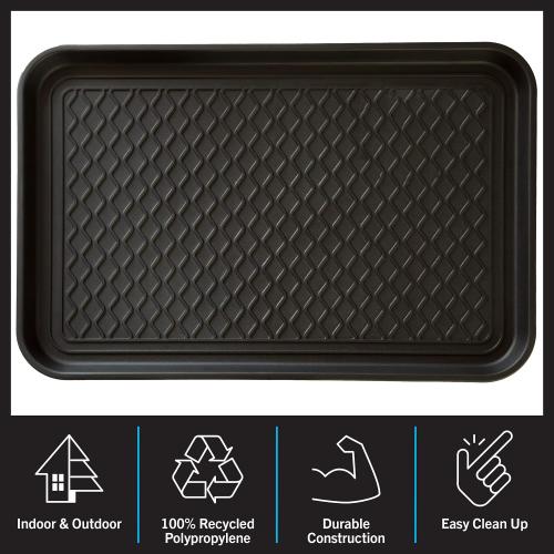 All-Weather Indoor/Outdoor Mat for Boots - Weather-Resistant Hard Plastic Shoe and Boot Tray with Raised Edge by Stalwart (Black, MEDIUM)