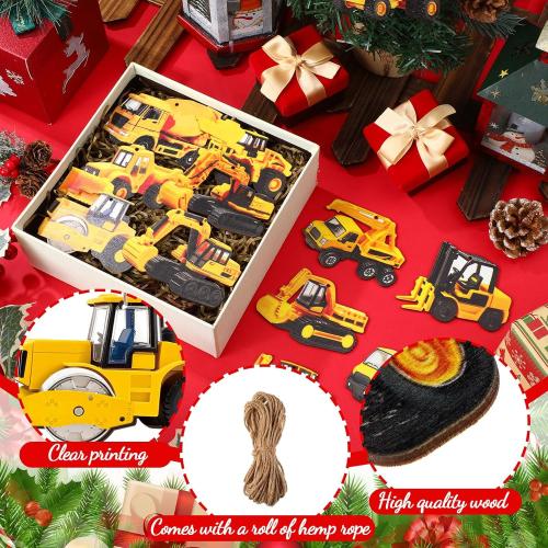 Pinkunn 36 Pcs Christmas Vehicle Wood Ornaments Set Construction, Monster, Fire, Army, Police Car Transportation Hanging Ornaments Gifts for Tree Decor