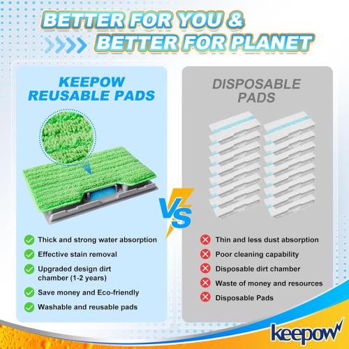 KEEPOW Reusable Mop Pads Refills, Mop Replacement Pads Compatible with Shark Vac Mop VM252 VM200 VC205 VM250 /QM250 VM190 VM200P12, Hardwood Floor Mop Pad with Upgraded Dirt Chamber (1 2 3 Pads)