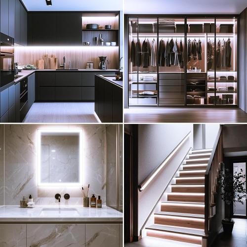 echosari Battery Operated Motion Sensor Cabinet Strip Lights, 9.8Ft 90 LED Counter Closet Strip Light, Motion & Night Sensor Safe Tape Light for Stairs Wardrobe Kitchen (Cool White)