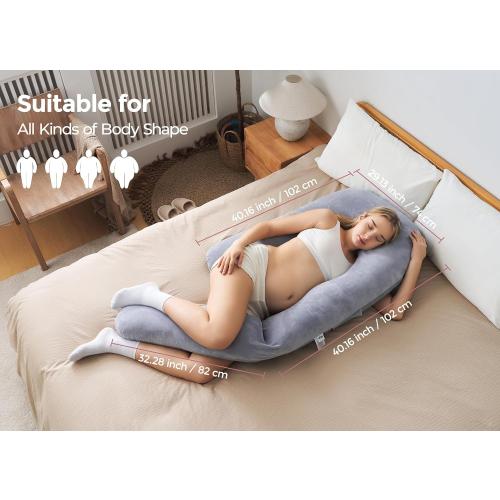 Momcozy Pregnancy Pillow for Sleeping, Dreamlign U Pro Maternity Pillow with Adjustable Leg Pillow, Removable Cover - Support for Back, Hip, Belly, Legs for Pregnant Women, 50-72 Inch Full Body Pillow