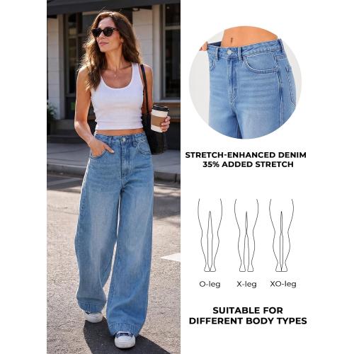 EMMIOL Women's Medium 2026 Wide Leg Jeans Distress High Waist Stretchy Baggy Denim Pants Trousers Clothing