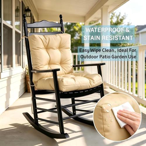 QILLOWAY Outdoor Chair Cushion for Patio Furniture, Waterproof Patio Cushions with Ties, Fade Resistant Replacement Pads for Outdoor Rocking Chairs,Beige