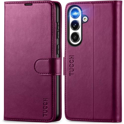 TUCCH Case Wallet for Galaxy S25 FE 5G, Kickstand [RFID Blocking] 4 Card Holder, Folio Magnetic PU Leather [TPU Shockproof Interior Shell] Protective Cover (6.7) 2025, Plum Purple