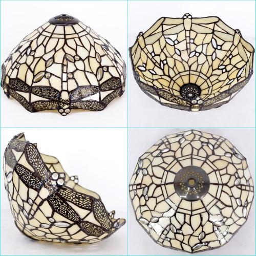 Tiffany Lamp Shade Replacement Only 12X6 Inch Stained Glass Style Lampshade with Cap fit for Table lamp Pendant Light Ceiling Fixture (Cream Dragonfly)
