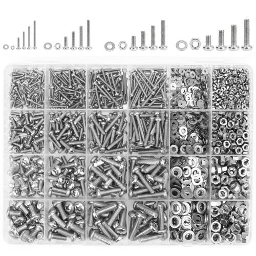 1110 Pieces M2 M3 M4 M5 Screws Nuts Washers Assortment Kit, Metric Screw Set, Bolts and Nuts, Machine Screws, Fully Machine Thread (Silver, Phillips Pan Head Machine Screws Kit)