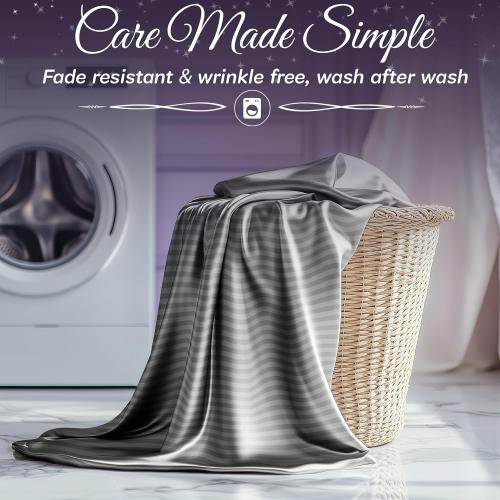 SLEEP SANCTUARY Satin Sheets King Size – 4 Piece Luxury Silky Bed Set, Softer Than Silk, 15 Deep Pocket, Cooling & Wrinkle-Free, Moisture-Wicking & Breathable for Hair & Skin (Striped Grey)