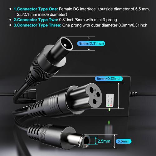 EVAPLUS SGS Certified 42V 2A Fast Charger with 3-Prong 0.31 Plug | for 36V Lithium Batteries- Compatible with Pocket Mod, Sports Mod, Electric Scooters