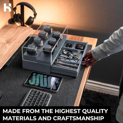 Holme & Hadfield Premium 7-Slot Wooden Watch Display Case with Lifetime Assurance – Large Handcrafted Men’s Watch Box with Accessory Drawer – Father’s Day Gift for Collectors – Luxury Built to Last- Brown