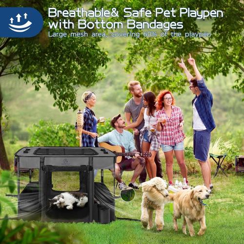 ROMANTIC BEAR Dog Playpen,Foldable Pet Puppy Cat Playpen,M(32x24x22) | Dog Crate with Upgrade Breathable Mesh and Durable 600D Oxford Cloth,Sturdy Dog Cage Indoor & Outdoor for Small Animals,Grey