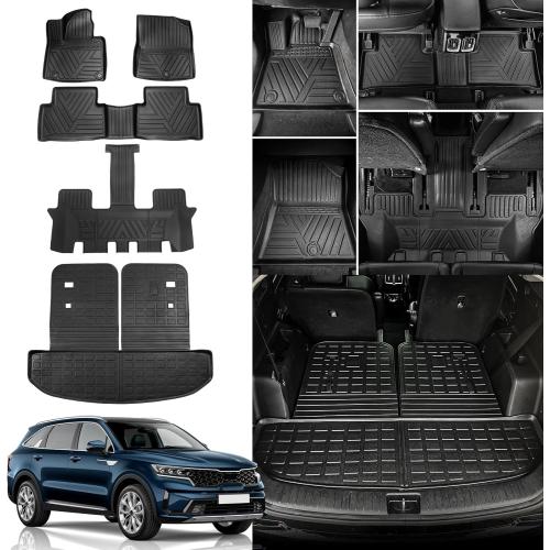 Rongtaod Floor Mats Compatible with 2021-2024 2025 Kia Sorento 6&7 Seats (not for Hybrid) Cargo Mat Cargo Liner Back Seat Cover 2023 Sorento Accessories (Trunk Mat with Backrest Mat Floor Mats)