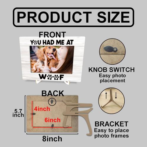 Dog Gift 8x6 Picture Frames, Dog Mom Gifts for Women, Gift for Dogs Owner, Pet Dogs Memorial Wood Photo Frame, You Had Me At Woof Pet Dad Gifts Picture Frame for Wall and Tabletop Display