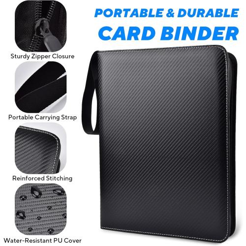 Portable 9-Pocket Trading Card Binder, Holds 1080 Cards with 60 Removable Double-Sided Sleeves, Baseball Card Binder Card Storage Organizer Album for Boys, Girls, Sports & Game Cards