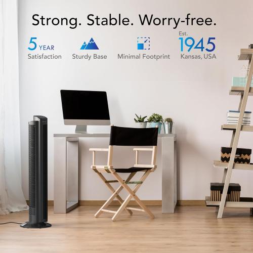 Vornado OZI42 42 Whole Room Tower Fan, Powerful Air Circulation, Space-Saving Design, Quiet Operation, 5 Speed Settings, 1-8 Hour Timer, 70-Degree Oscillation, Remote Control, Black