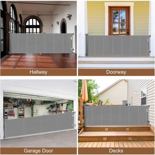 Miumoon 150 inch Retractable Baby Gates 34 inch Tall, Retractable Gate with Reinforced Strip Design to Prevent Crawling Through, 12 FT Extra Wide Retractable Dog Gate for Indoor/Outdoor