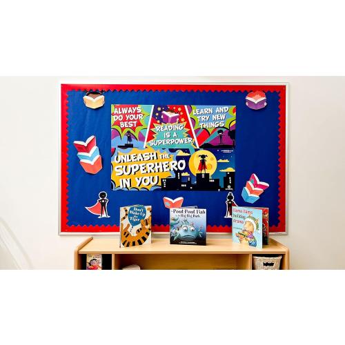 Sproutbrite 2 Large Motivational Posters Superhero Classroom Decorations - 13.5x39 Posters and Banners for Teachers - Bulletin Board and Wall Decor for Pre School, Elementary and Middle School - Inspires Students through Superhero Themes