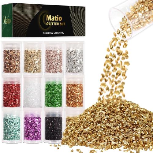 Matio 12 Colors Crushed Glass Irregular Glitter, 4.23oz/ 120g Crushed Broken Glass Sprinkle Chips for Resin Epoxy Jewelry DIY,Shattered Crystal Flakes Sequins for Nail Art Decor Phone Case Vase Filler