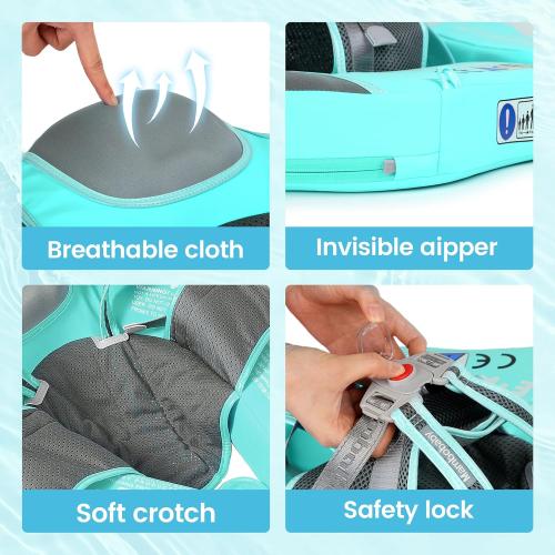 Mambobaby Float Add Tail Baby/Infant Swim Float with Canopy, Non-Inflatable Solid Upgrade Soft Waterproof Skin-Friendly Leather Material