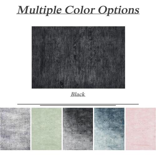 5x7 Washable Area Rug, Black Solid Area Rugs for Living Room & Bedroom | Stain-resistant & Non-slip backing,Low Pile Washable Large Carpet, Solid Vintage Style For High Traffic Areas(5x7,Black)