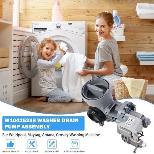 WPW10605427 Washer Drain Pump Replacement for Whirlpool, Maytag, Amana, Crosley Washing Machine - Fits W10605427, W10425238, W10918044, W10799065, AP6023357, PS11756700, PS11754613