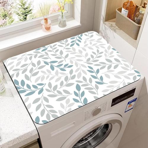 Gray Blue Branch Leaves Washer and Dryer Covers For The Top,Anti-slip Washing Machine Dust Cover Pad,Dryer Top Protector Mat for Laundry Room Kitchen Decor,23.6X19.7 in