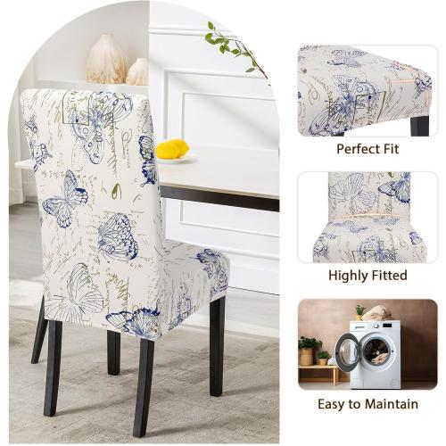 SearchI Dining Room Chair Covers Set of 6, Stretch Printed Parsons Chair Slipcovers Spandex Removable Washable Kitchen Chair Protector Cover for Dining Room, Hotel, Ceremony (Butterfly Pattern)