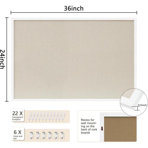 Cork Board with Linen White 2Pack,Bulletin Board 36x24 Hanging Corkboards for Office Home School Message Board or Vision Board Decoration.