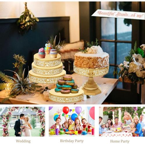 Gold Cake Stand Set - 3 Pcs Metal Cupcake Holders for Dessert Table Round Gorgeous Dessert Display Stands Trays Set for Wedding, Birthday, Tea Party (8, 10, 12 Inch)