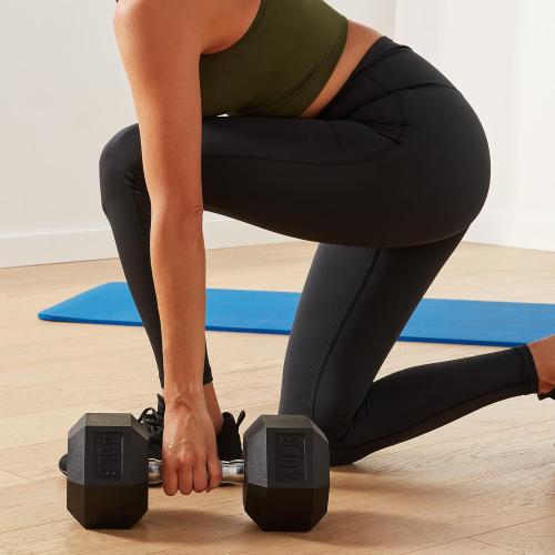 Size 40lbs Rubber Hex Dumbbell Hand Weight