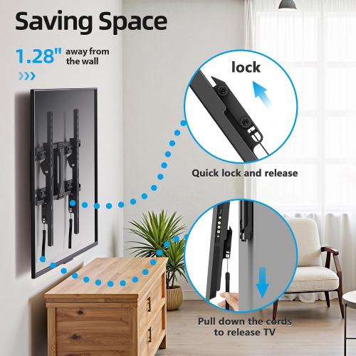 UL Listed Fixed TV Wall Mount for 37-86 Inch Screens, Low Profile TV Mount Fits 16, 18, 24 Studs, Wall Mount Bracket with Quick Release Lock, Max VESA 600x400mm, Holds up to 132 lbs by USX STAR