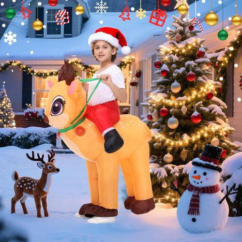 Inflatable Reindeer Costume Kids - Blow Up Elk Deer Halloween & Christmas Costume for Boys & Girls Cosplay