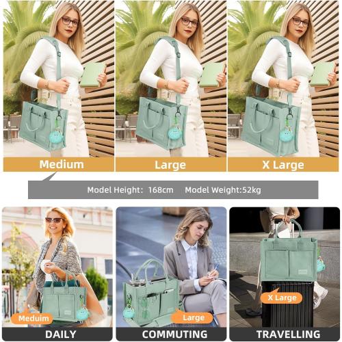 Canvas Tote Bag Purse for Women with Zipper Closure, Individual Compartments & Bottom Support