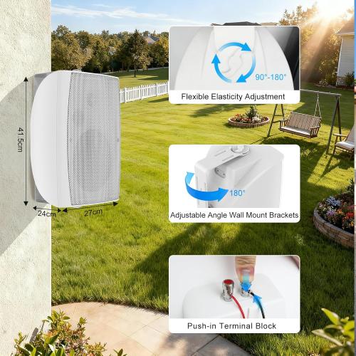 Herdio 8 Inch 600W Outdoor Speakers Passive Waterproof Wired with Powerful Bass, Wall Mount Durable Loud Sound System | Ideal for Large Spaces: Commercial Areas, Spacious Backyards, Auditorium (White)
