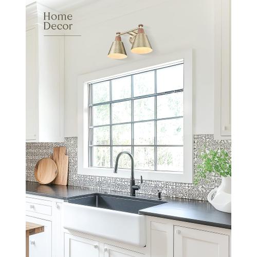 FEMILA 2 Light Bathroom Vanity Light Fixtures Over Mirror, Modern Brass Gold Bathroom Lighting Fixtures with Metal Shades, Woodgrain Finish, 4FG59B-2W BG-NW