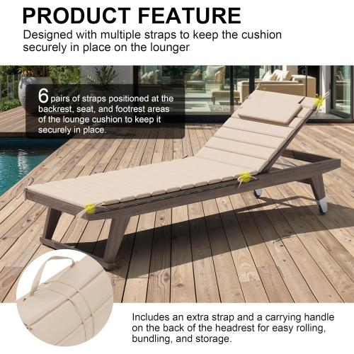 Crestlive Products Chaise Lounge Cushion Outdoor Set of 2, Foldable Waterproof Pool Lounge Chair Cushions with Straps, Lounger Cushions for Outdoor Furniture, 80''Lx26''W (Beige)
