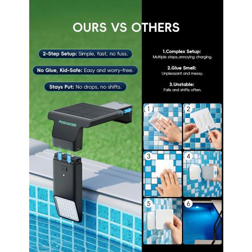 POOLHACKER Solar Pool Lights Only for Steel Wall Above Ground Pool【Original】, 10-Color 4-Mode LED Pool Lights, Underwater Swimming Pool Lighting with Timer Off, Remote, 1 Pack