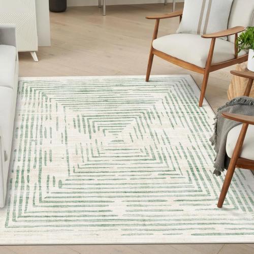 Washable Area Rug - Soft Modern Throw Rugs for Living Room Non-Slip Ultra-Thin Sage Green Lines Borderd Abstract Rugs for Bedroom Entryway Kitchen Foyer Mudroom Dorm Dining Room Carpet