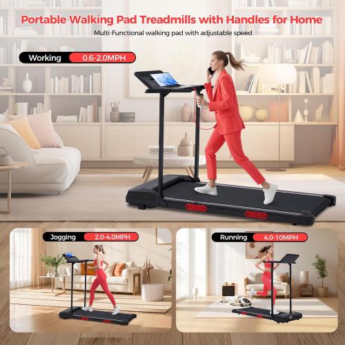 Walking Pad with Incline and Handle Bar, Compact Portable Walking Pad Treadmills for Home/Apartment with Handles,3.0HP Small Electric Treadmill with Incline for Small Space, 0.6-7.6MPH, 350LBS