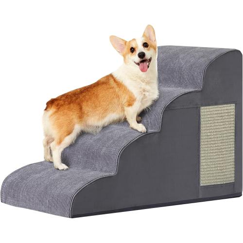 Dog Stairs for Small Dogs, 4-Step Dog Ramp for Bed 19.7 H, Dogs Steps for Bed, Couch, Pet Stairs with Non-Slip Bottom Design, Cat Scratching, High Density Foam Portable Pet Steps, Indoor, Grey