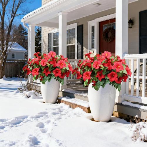 Artificial Outdoor Flowers UV Resistant Faux Petunias Silk Flower Faux Flowers Fake Plants for Garden Patio Window Box Home Porch Decor 4 Bundles (Red)