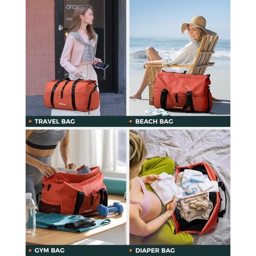 Tolaccea Gym Duffel Bag for Women, Travel Bags Foldable Sports Duffle with Shoe Compartment & Wet Pocket, Lightweight & Water-Resistant, Perfect for Workout, Weekender Overnight & Carry-On Expandable
